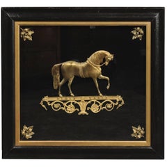Caballo Rampante Águila Negra de Latón Inglés del Siglo XIX en Marco Shadowbox Personalizado