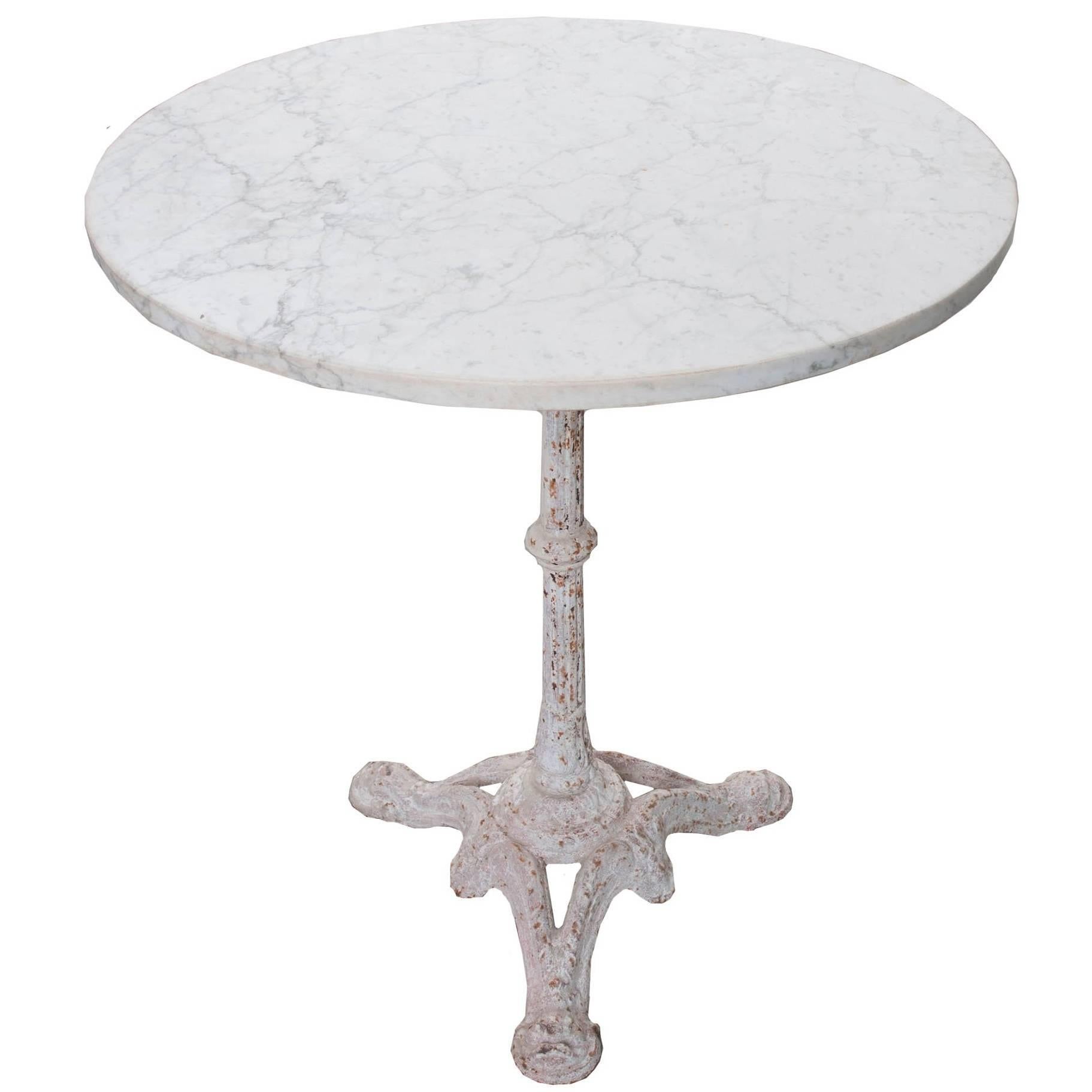 French 19th Century Round Bistro Table with White Marble Top