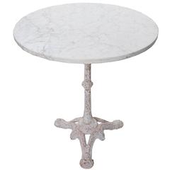 Antique French 19th Century Round Bistro Table with White Marble Top