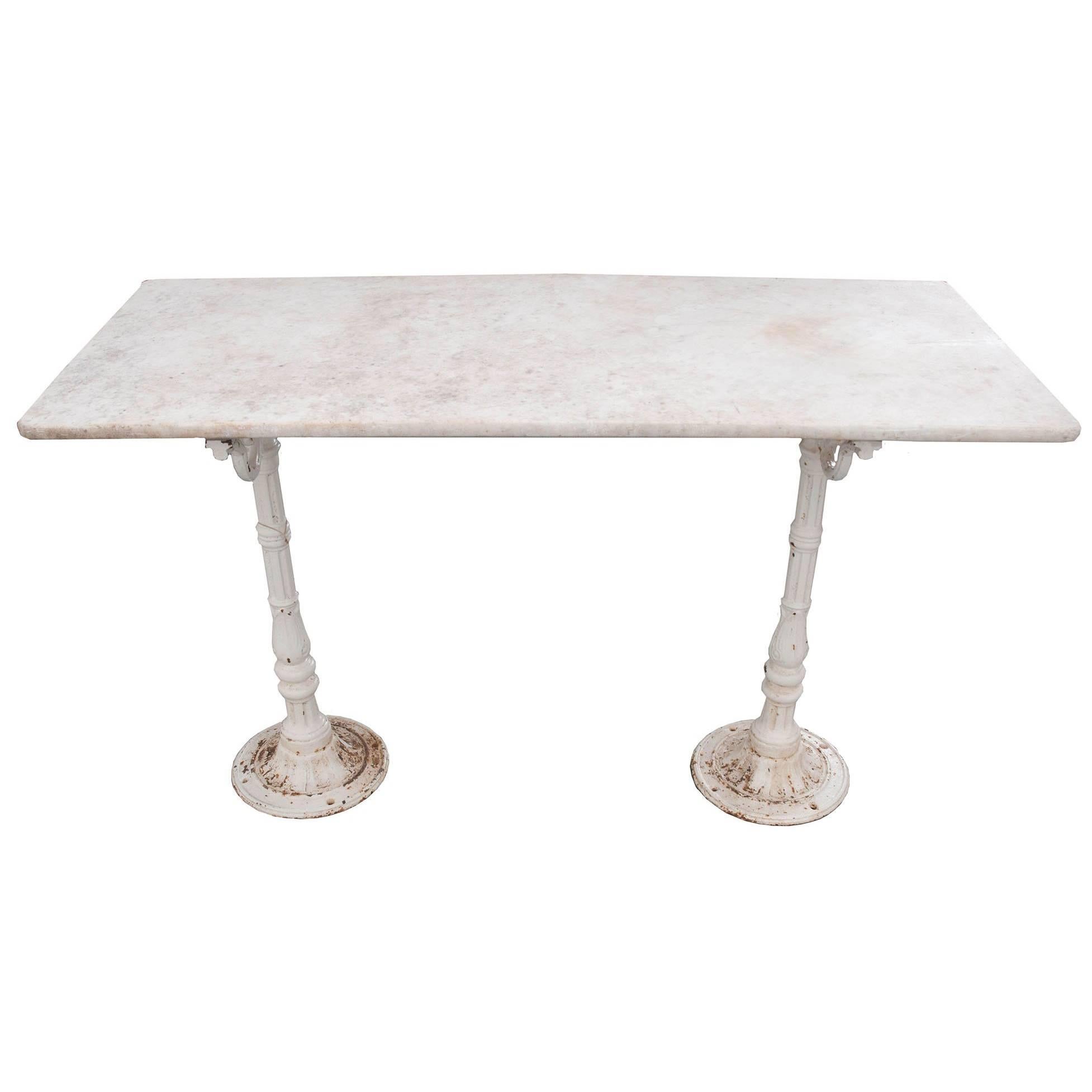 French 19th Century Bistro Table with White Marble Top