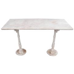 Antique French 19th Century Bistro Table with White Marble Top