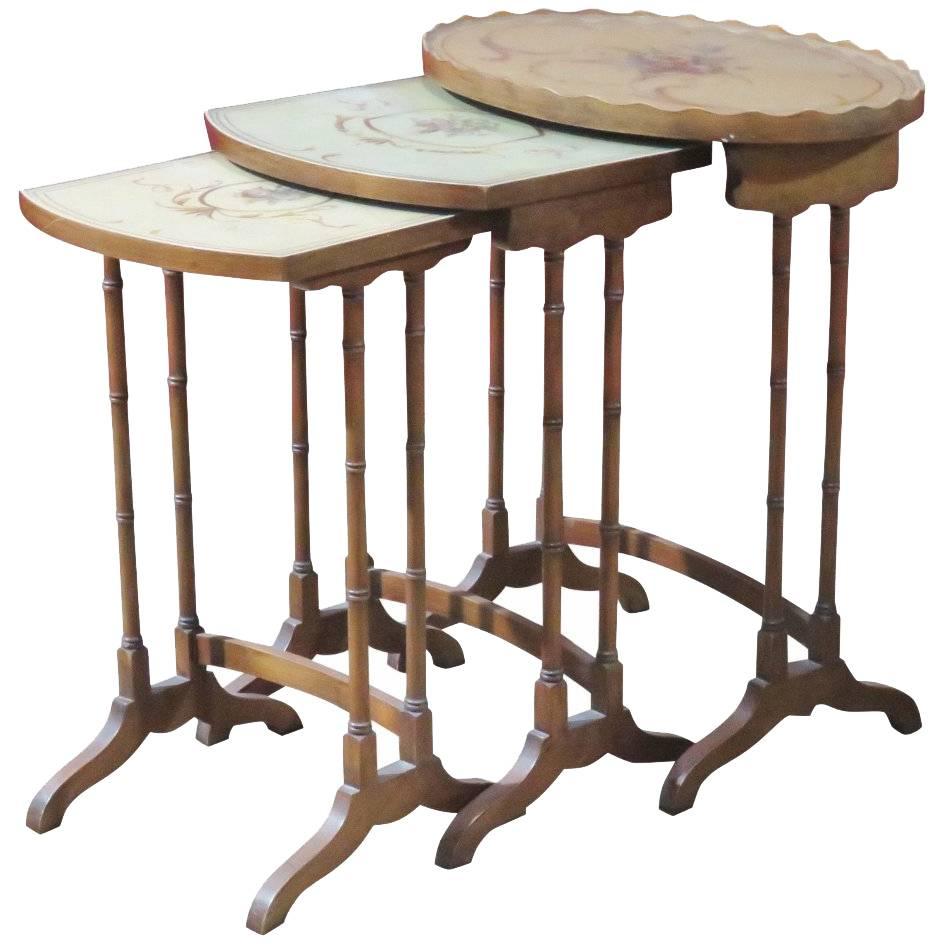 Three French Style Paint Decorated Nesting Tables