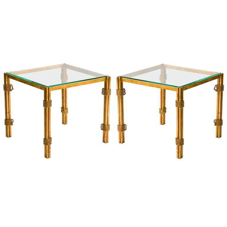 Pair of French Gilt Metal and Glass Side Tables