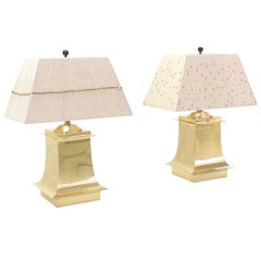 Interactive Brass Beads Shades Square Brass Bases Table Lamps Mid-Century Modern
