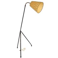 Three-Legged Floor Lamp, Late 1950s, Vintage Scandinavian Floor Lamp with Shade