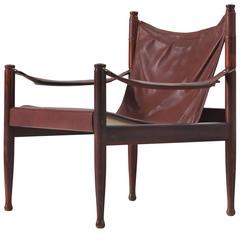 Erik Wørts Safari Lounge Chairs in Rosewood and Brown Leather 1