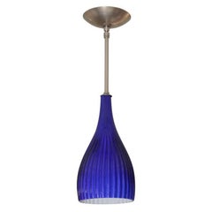 Cobalt Blue Ribbed Murano Pendant with Nickel Hardware
