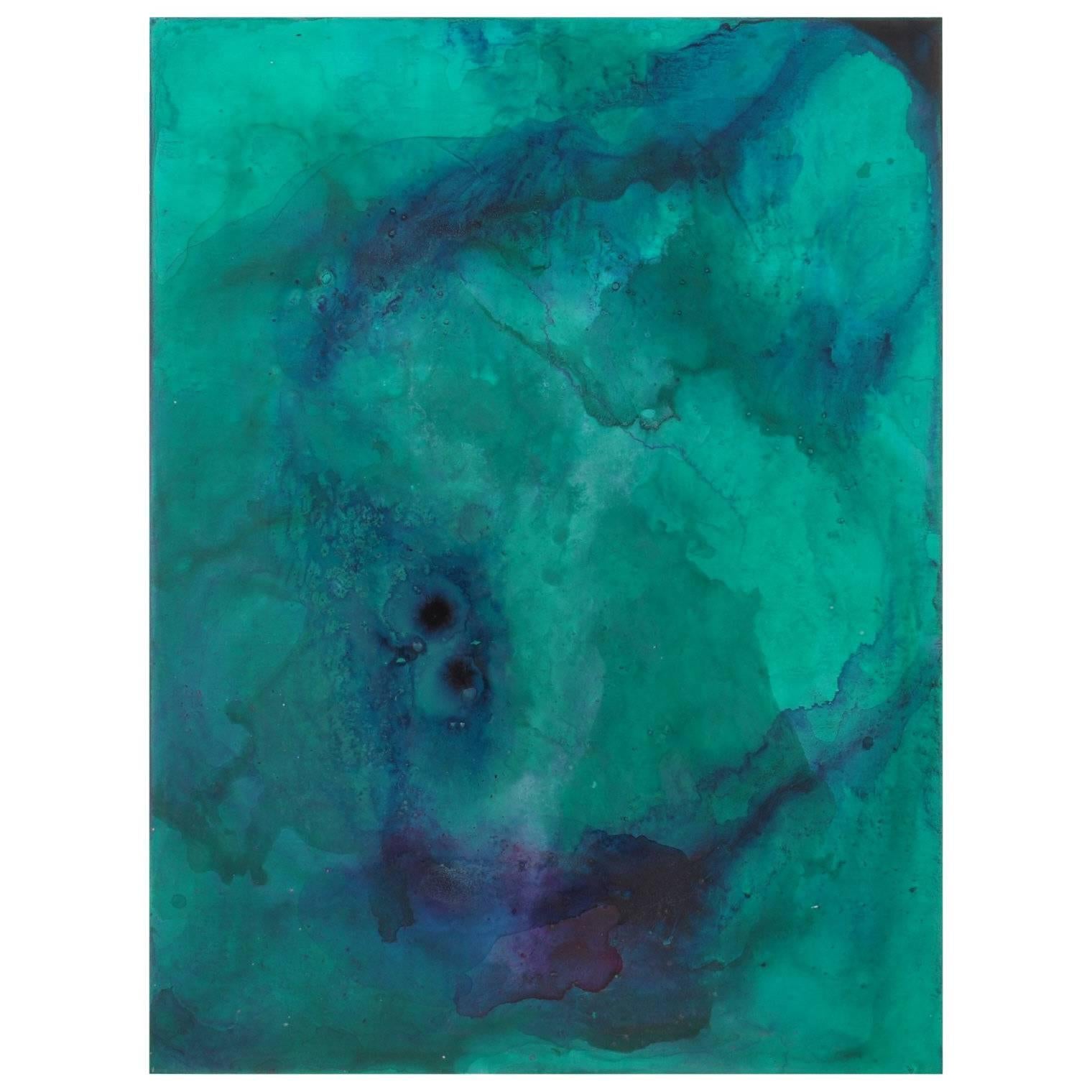 AN23 Mixed Media Green, Blue and Purple Abstract Painting 7150 For Sale