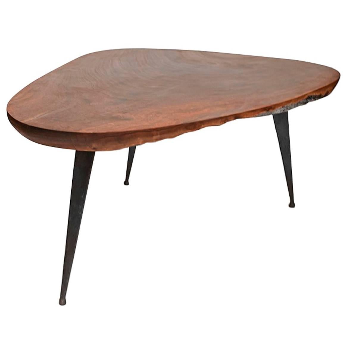 Free-Form Table by PLANEfurniture in Walnut with Bronze Legs For Sale