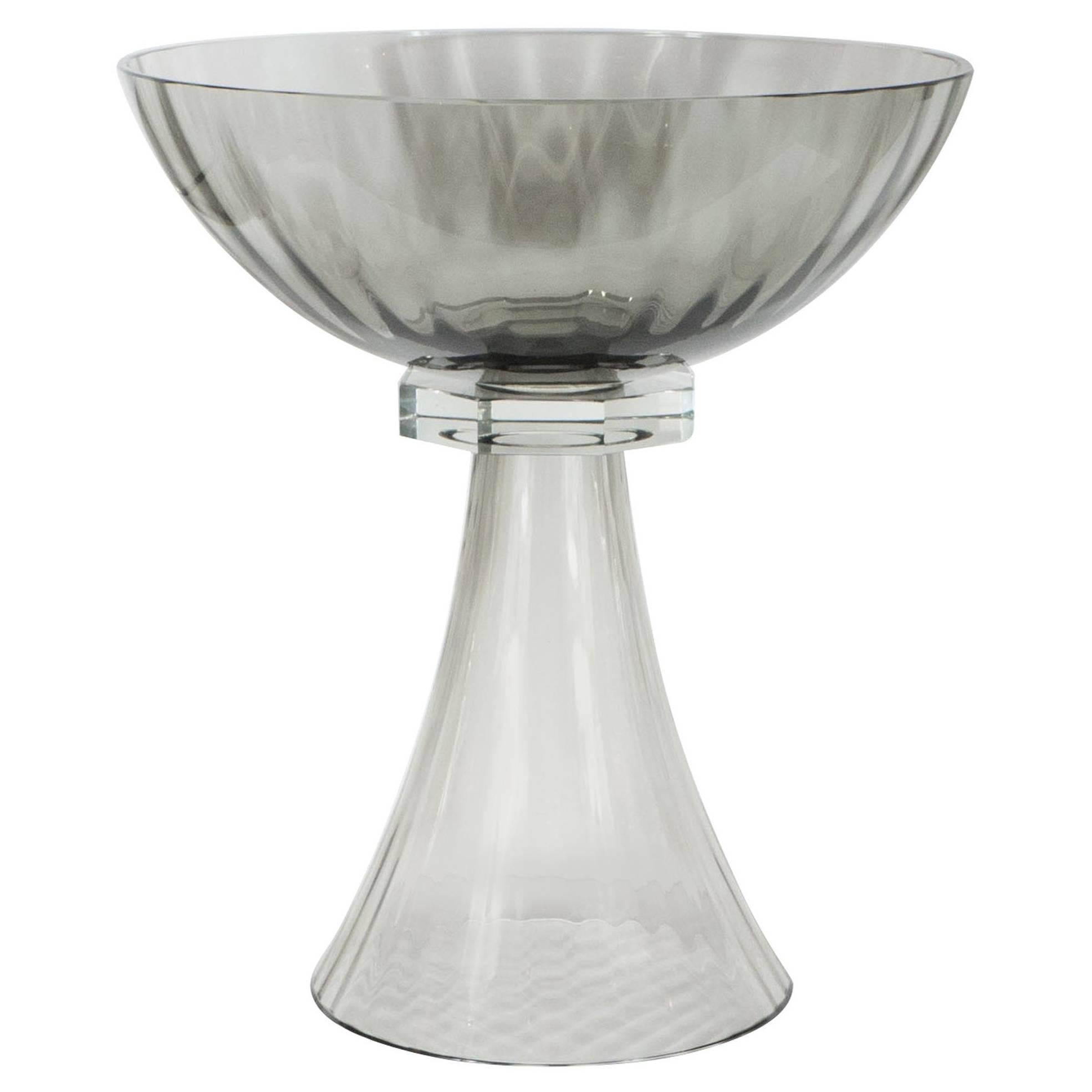 Murano Glass Modernist Bowl or Vase in Handblown Smoked Glass