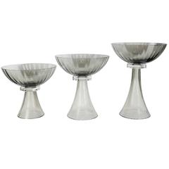 Set of Three Murano Glass Modernist Bowls or Vases in Handblown Smoked Glass 12