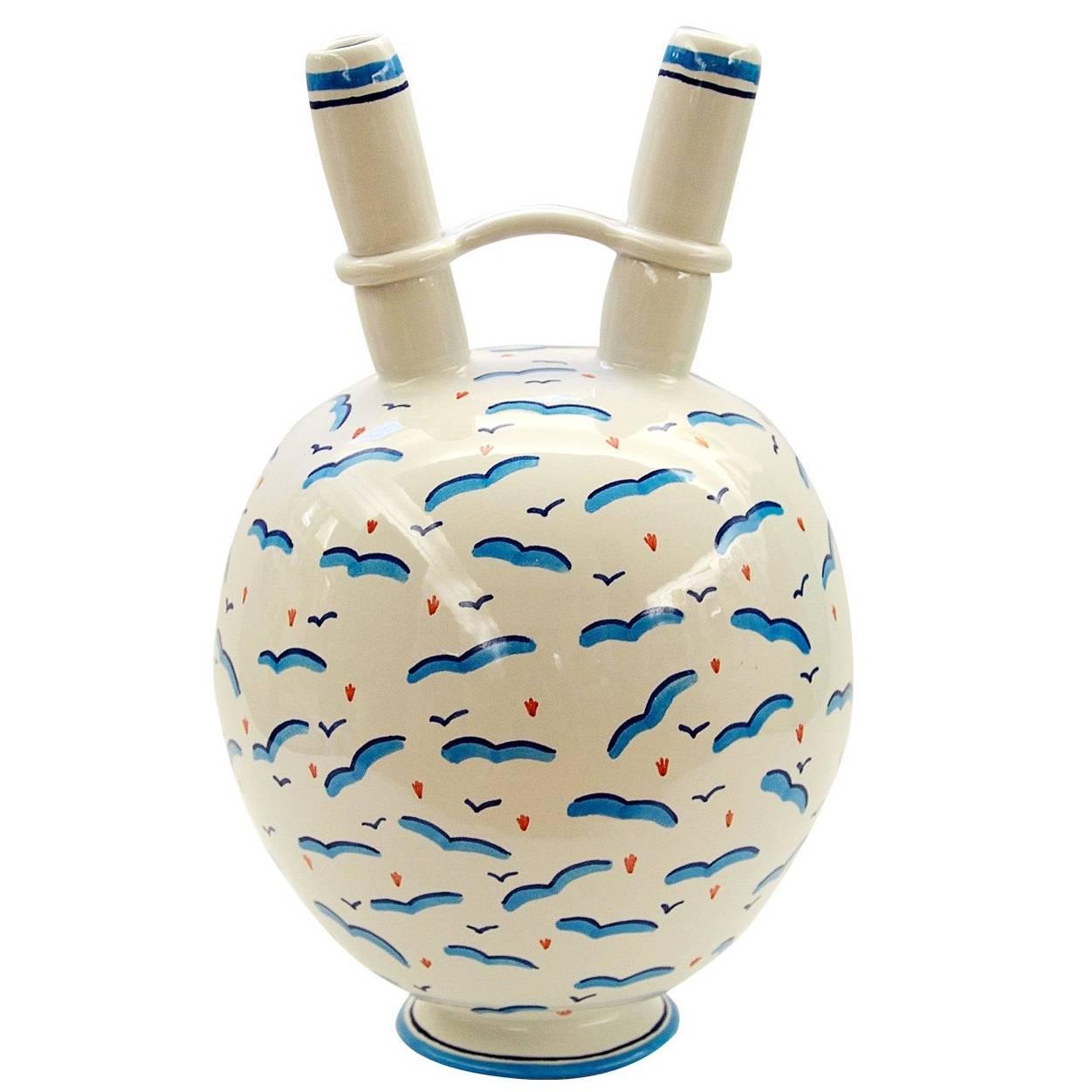 Weiße weiße Vase mit Gullen von Ugo La Pietra im Angebot