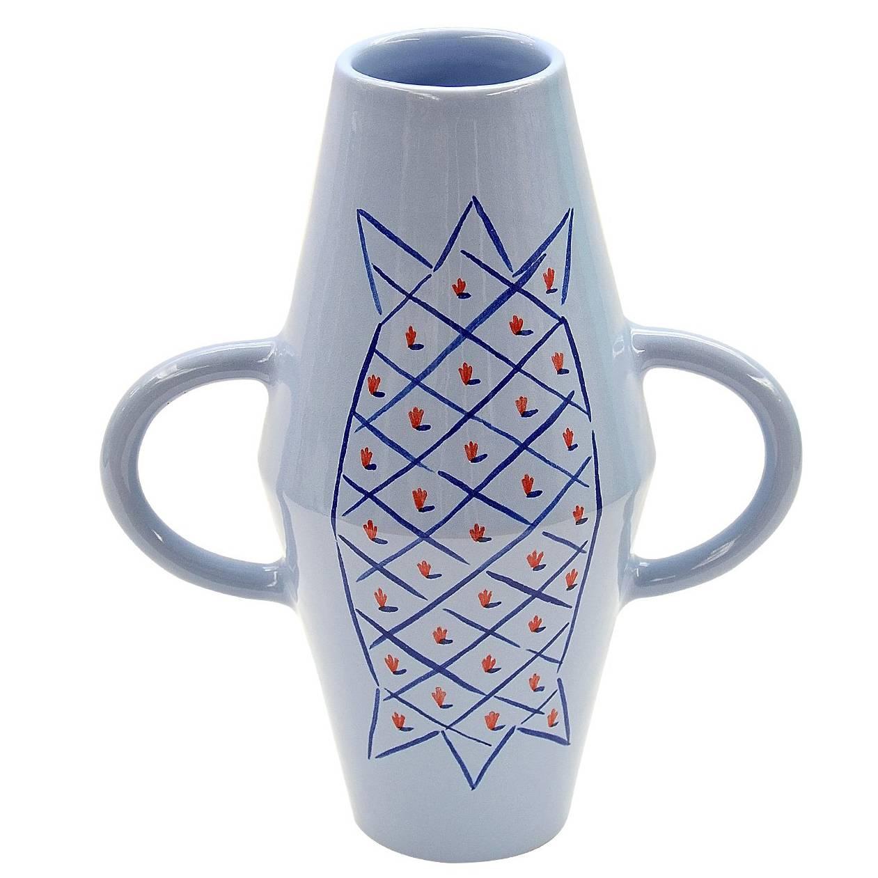 Light Blue Vase Crafted by Ugo La Pietra
