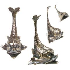 Pair of Library Bookends, Brass Baroque Whale