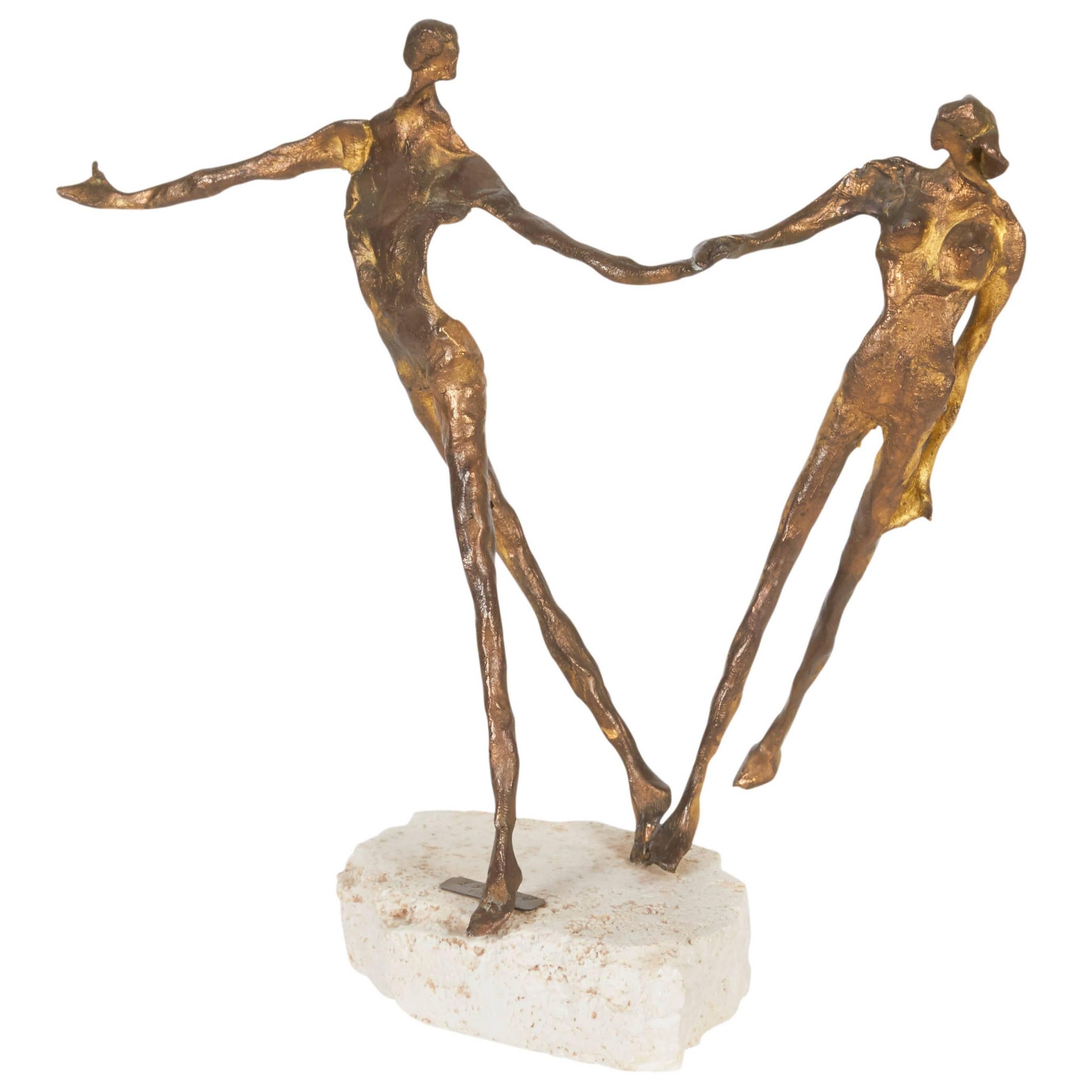 Emanuele Scarnicci Abstract Bronze Sculpture with Two Dancers, Signed