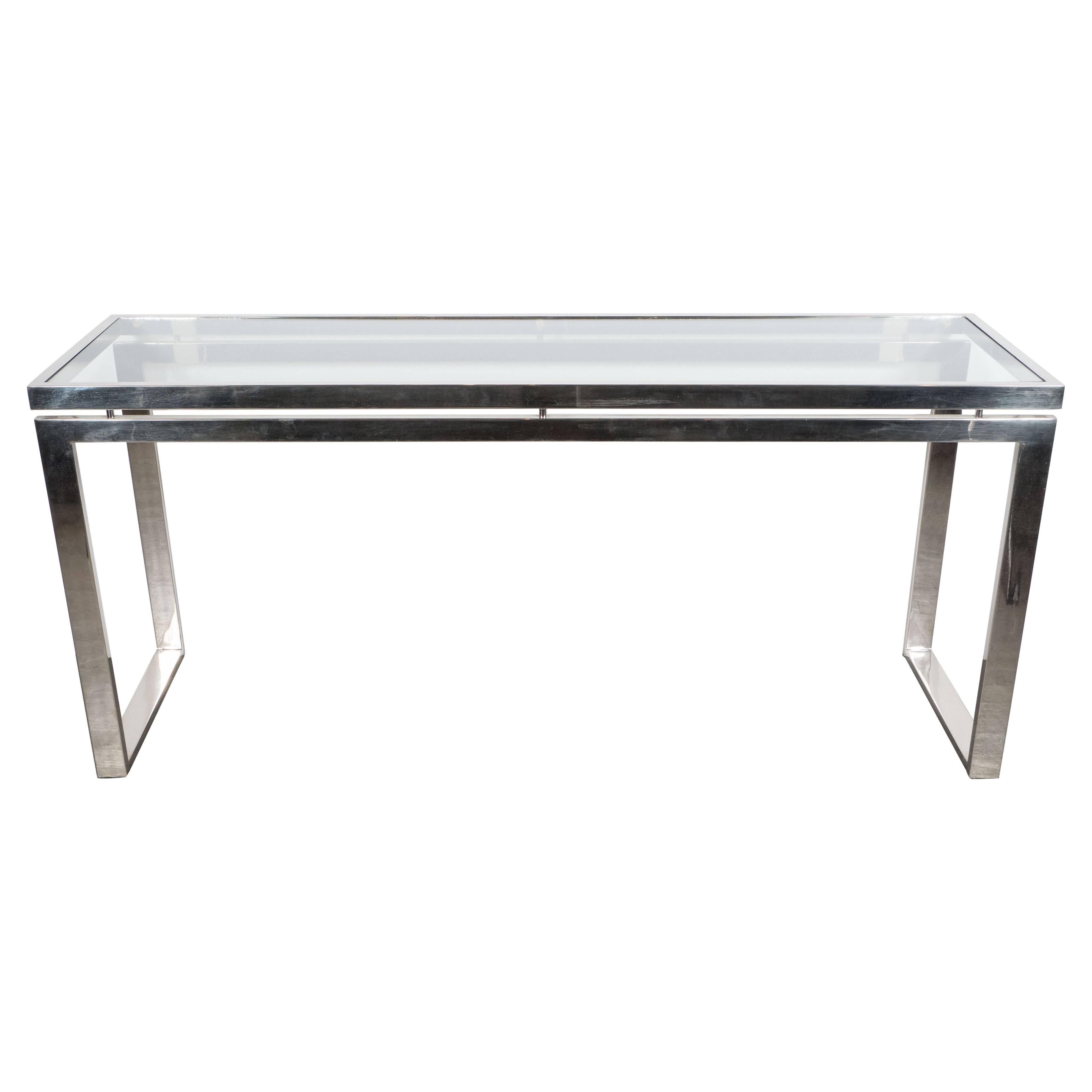 Mid-Century Modernist Chrome and Glass Console or Sofa Table by Milo Baughman