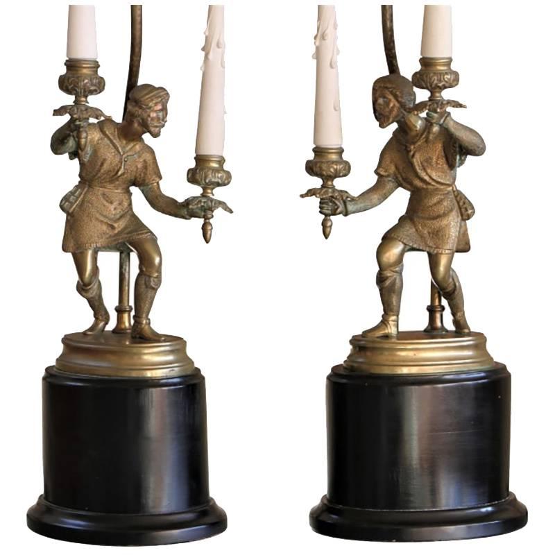 Pair of Finely Cast Renaissance Revival Figural Lamps