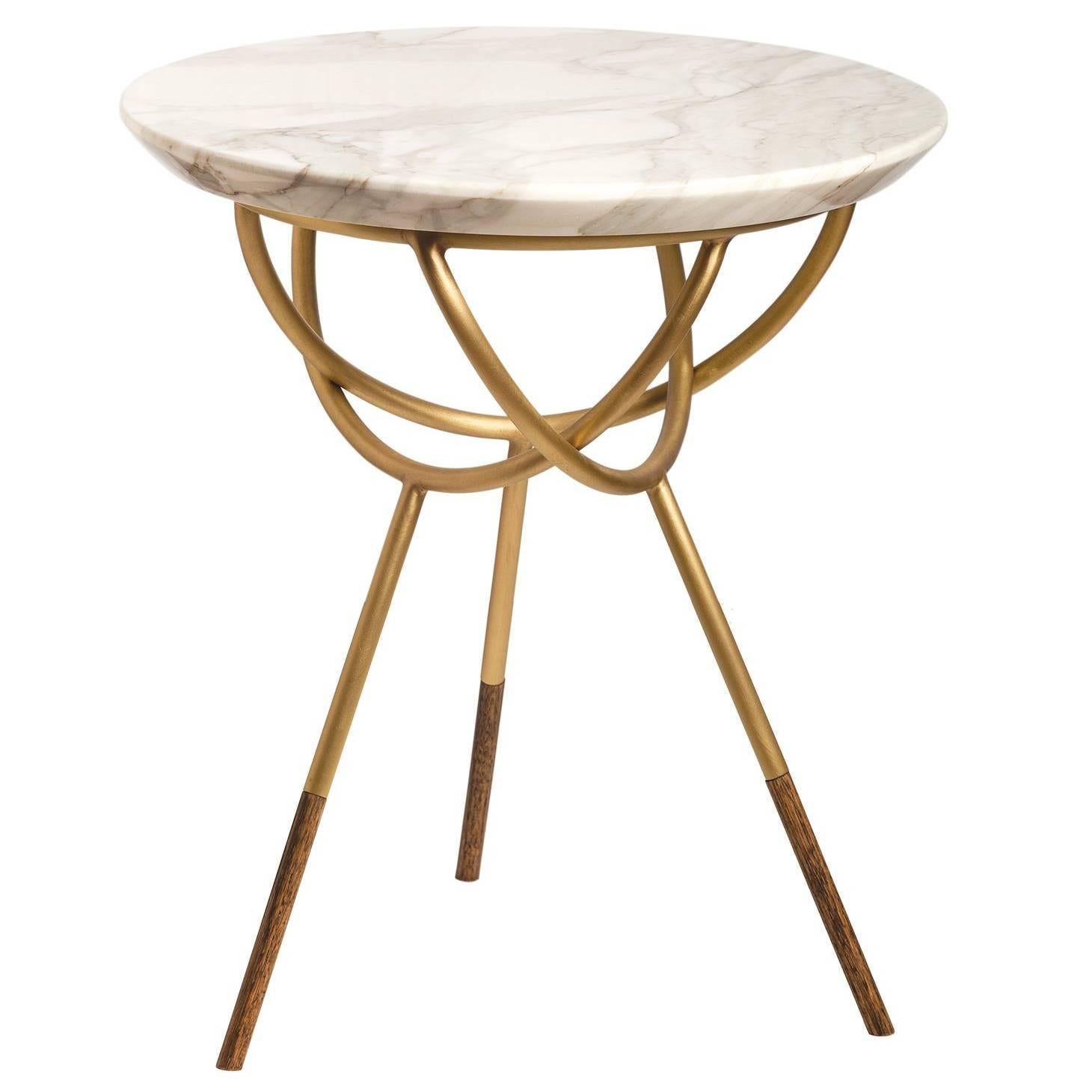 Atlas Brushed Brass End Table with Black Marble Top by AVRAM RUSU