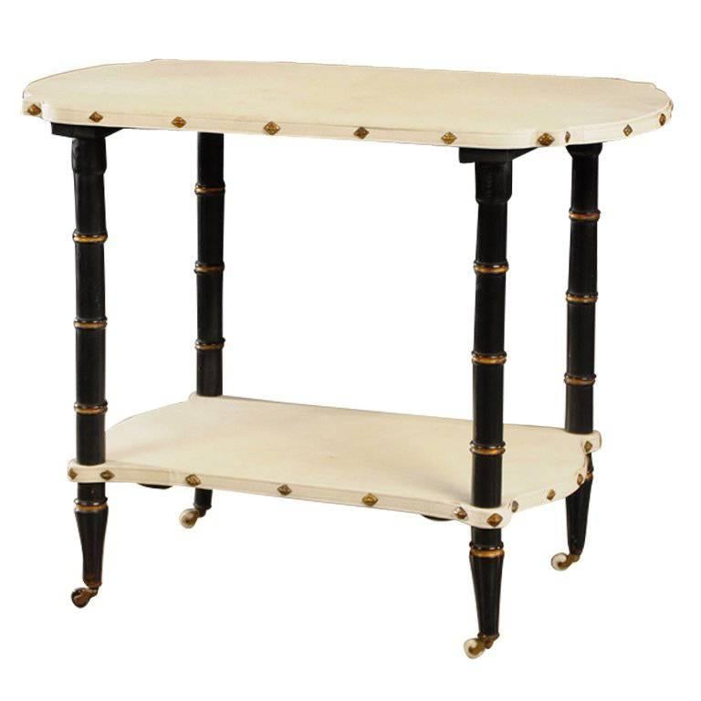 Art Deco Period Vellum and Ebonized Two-Tier Vintage French Table, circa 1930