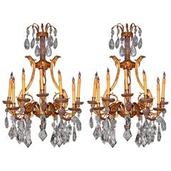 Pair of 19th Century French Dore Bronze Cut Crustal Sconces