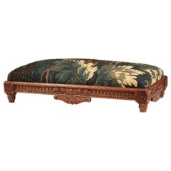 19th Century French Louis XIV Carved Footstool with Antique Aubusson Tapestry