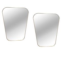 Pair of Rounded Trapezoid Brass Mirrors