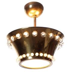 1950s Brass and Glass Pendant Light Attribute to Lobmeyr