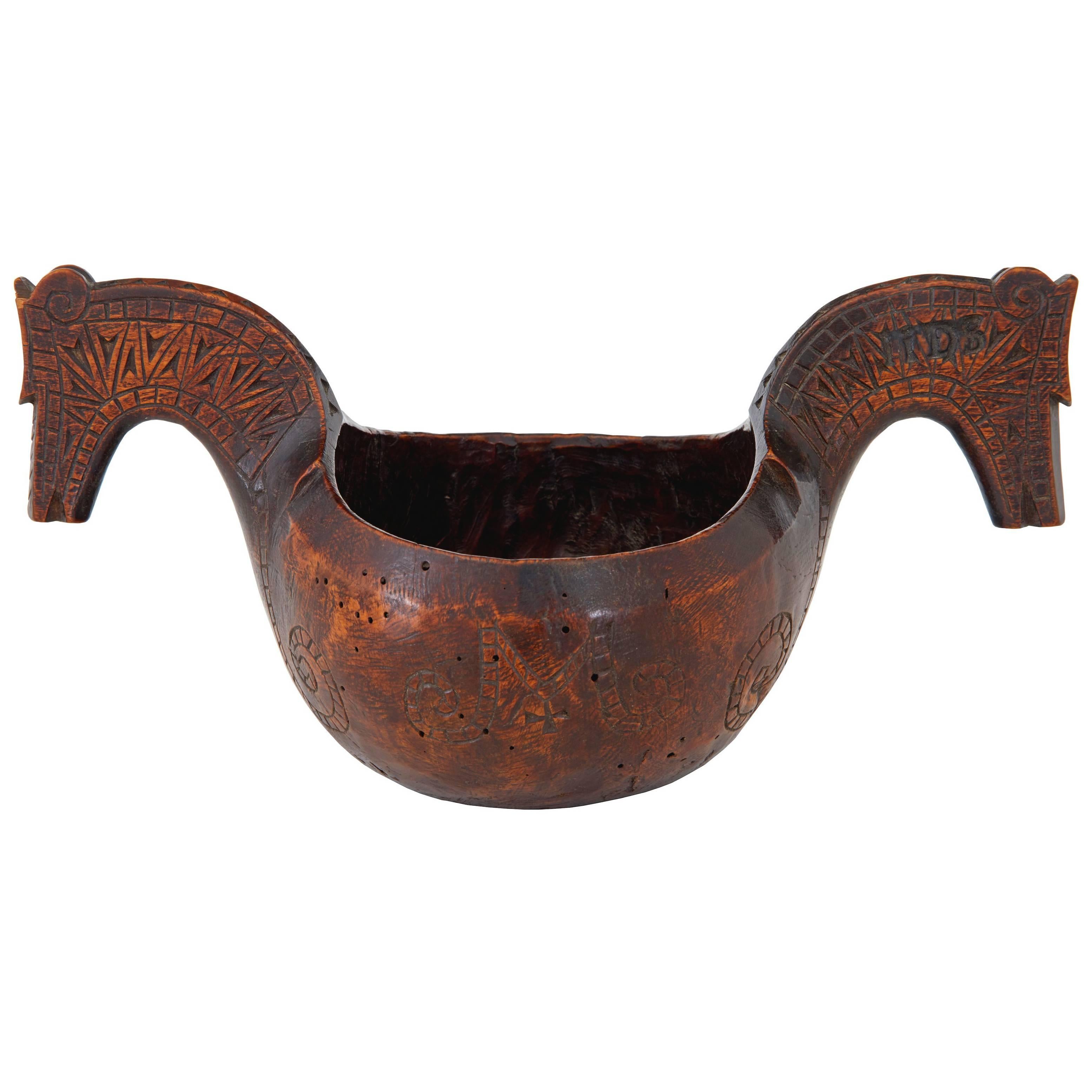 18th Century Norwegian Carved Kasa Ale Cup