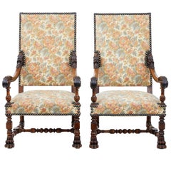 Fine Pair of 19th Century French Carved Walnut Armchairs