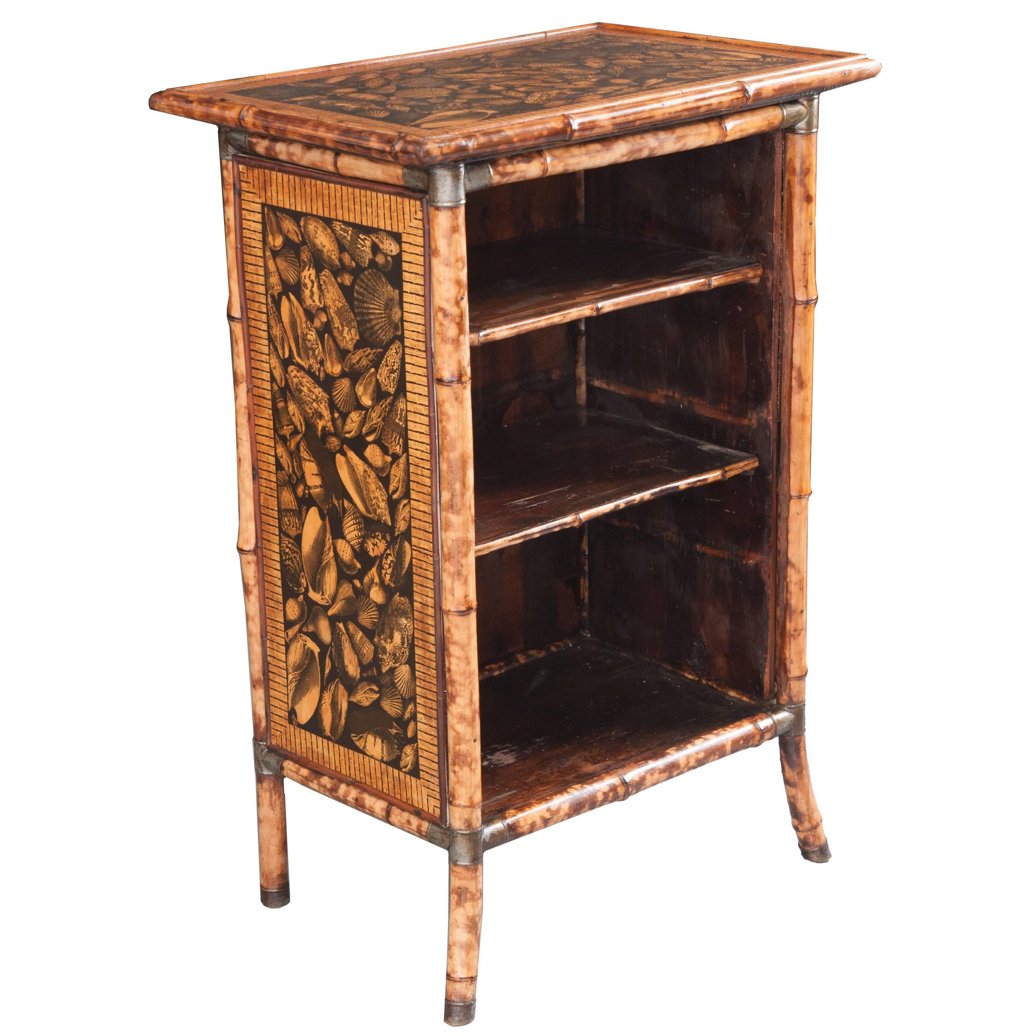 19th Century Victorian Decoupaged Shell Bamboo Bookcase