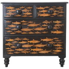 19th Century Victorian Decoupage Fish Chest of Drawers