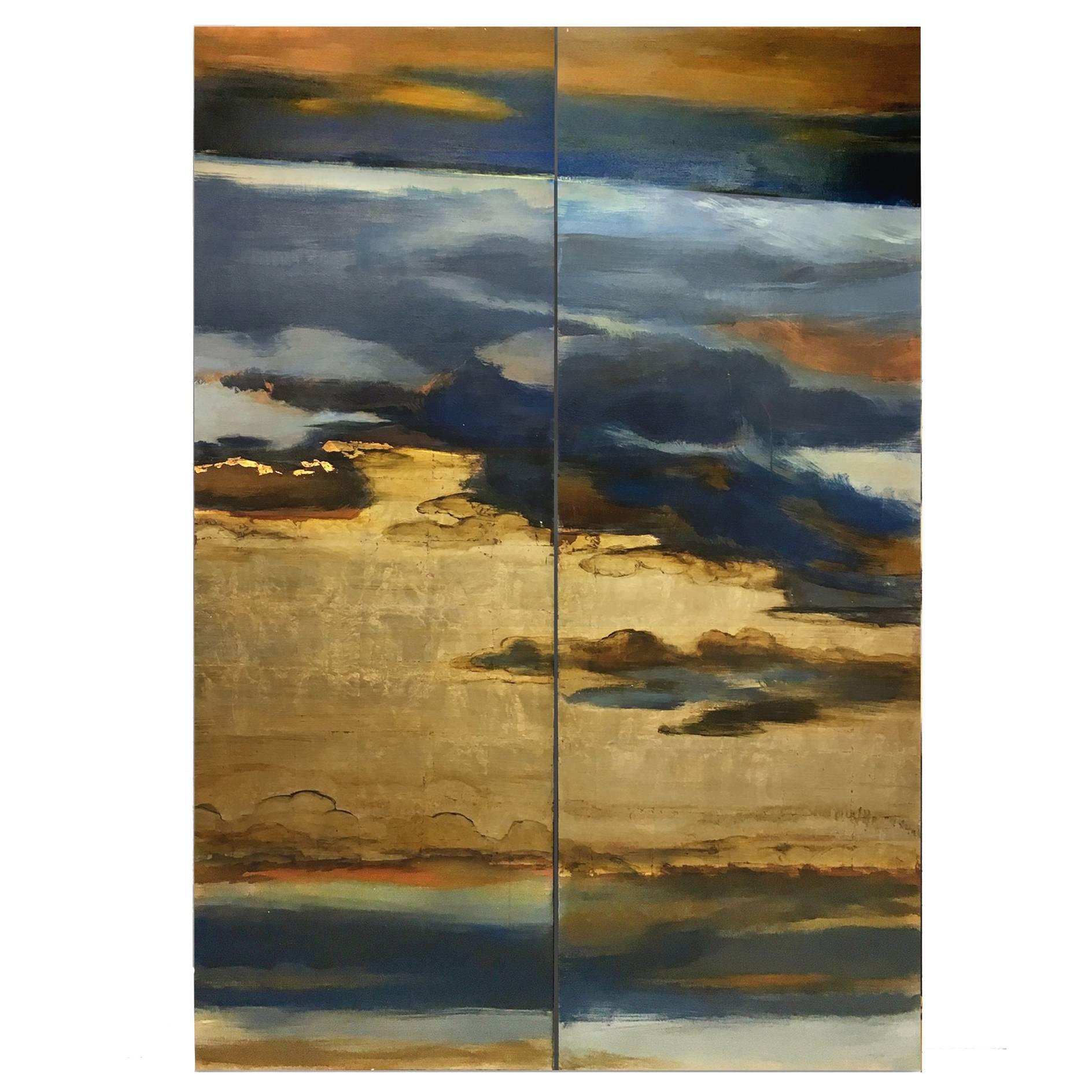 Golden Clouds, Painted Panel Series, Landsape For Sale