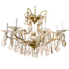 Vintage Italian Midcentury Gilt Bronze and Crystal Chandelier