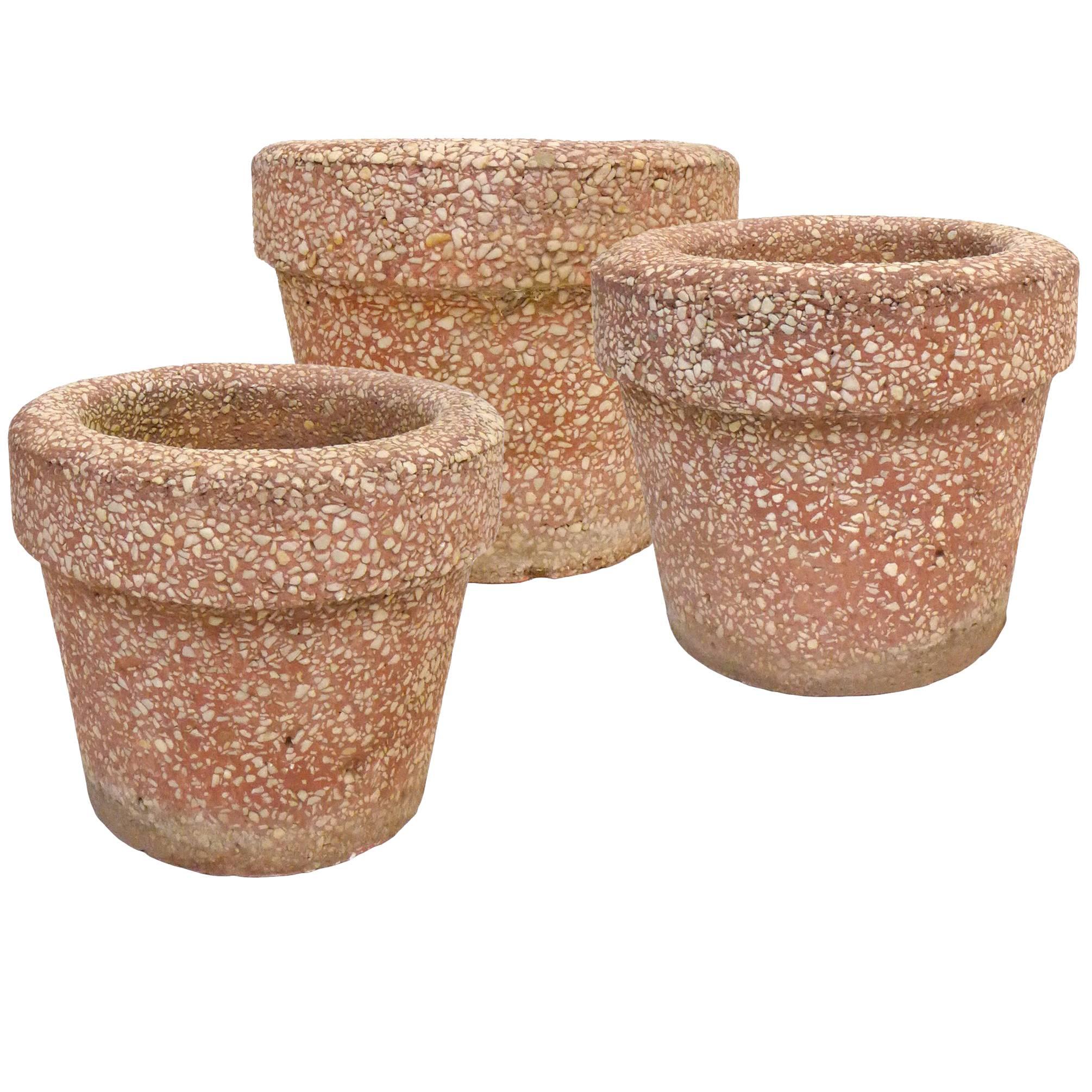 Set of Three Cast Terrazzo Planters