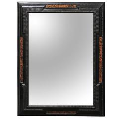 Italian Baroque Style Ebonized Mirror with Faux Burled Walnut Panels