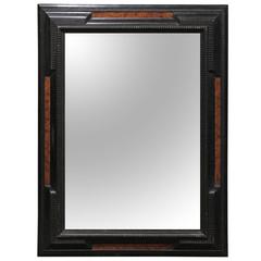 Italian Baroque Style Ebonized Mirror with Faux Burled Walnut Panels