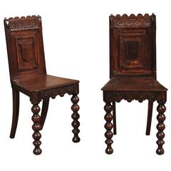 Pair of English Oak Hall Chairs, circa 1890-1920