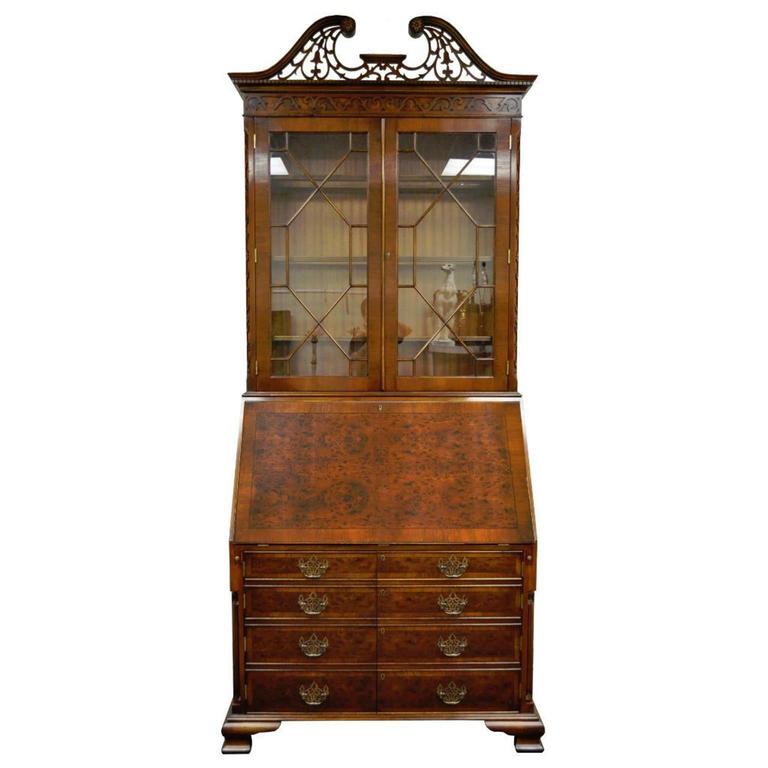 Tall Mahogany And Yew Wood Chippendale Style Computer Secretary