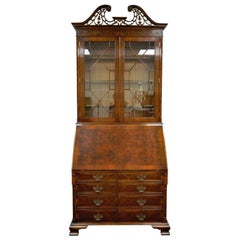 Tall Mahogany and Yew Wood Chippendale Style Computer Secretary Desk