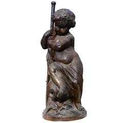 Used Cast Iron Fountain Centre "Child Rowing, " 19th Century