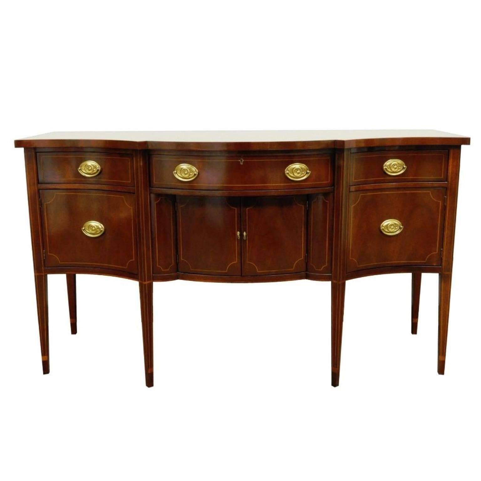 Baker Inlaid Mahogany Bow Front Hepplewhite Federal Style Sideboard Buffet
