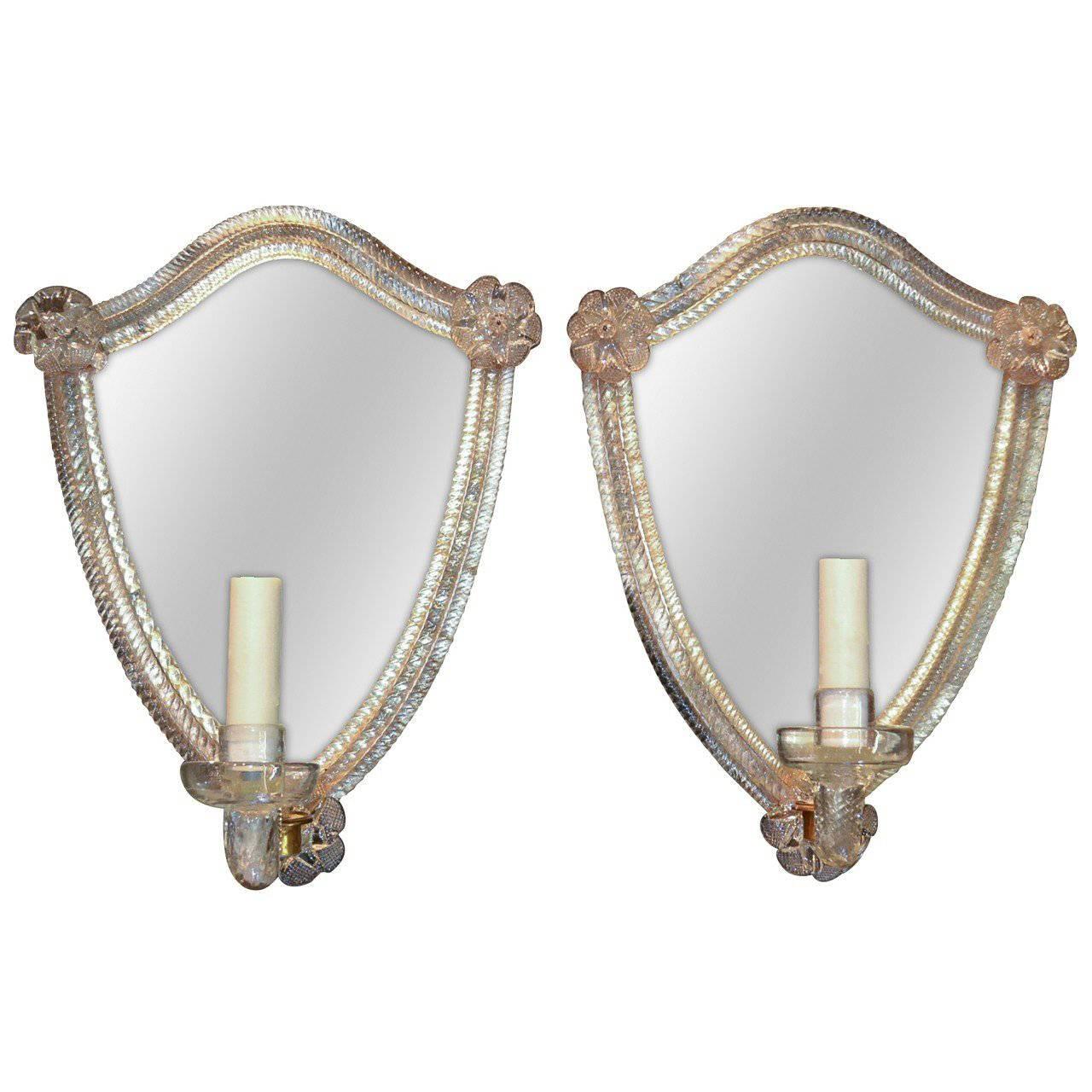 Pair of Venetian One Arm Etched Mirror Sconces