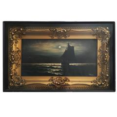 19th Century Seascape Painting by J. V. Davis in Shadow Box and Gilt Frame