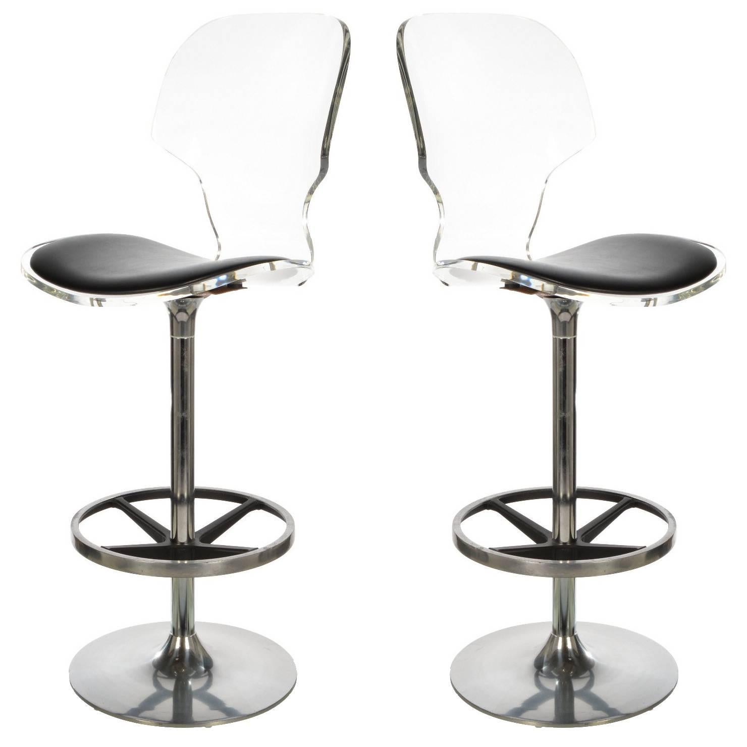 Pair of Clear Acrylic Bar Stools by Creations at Dallas For Sale