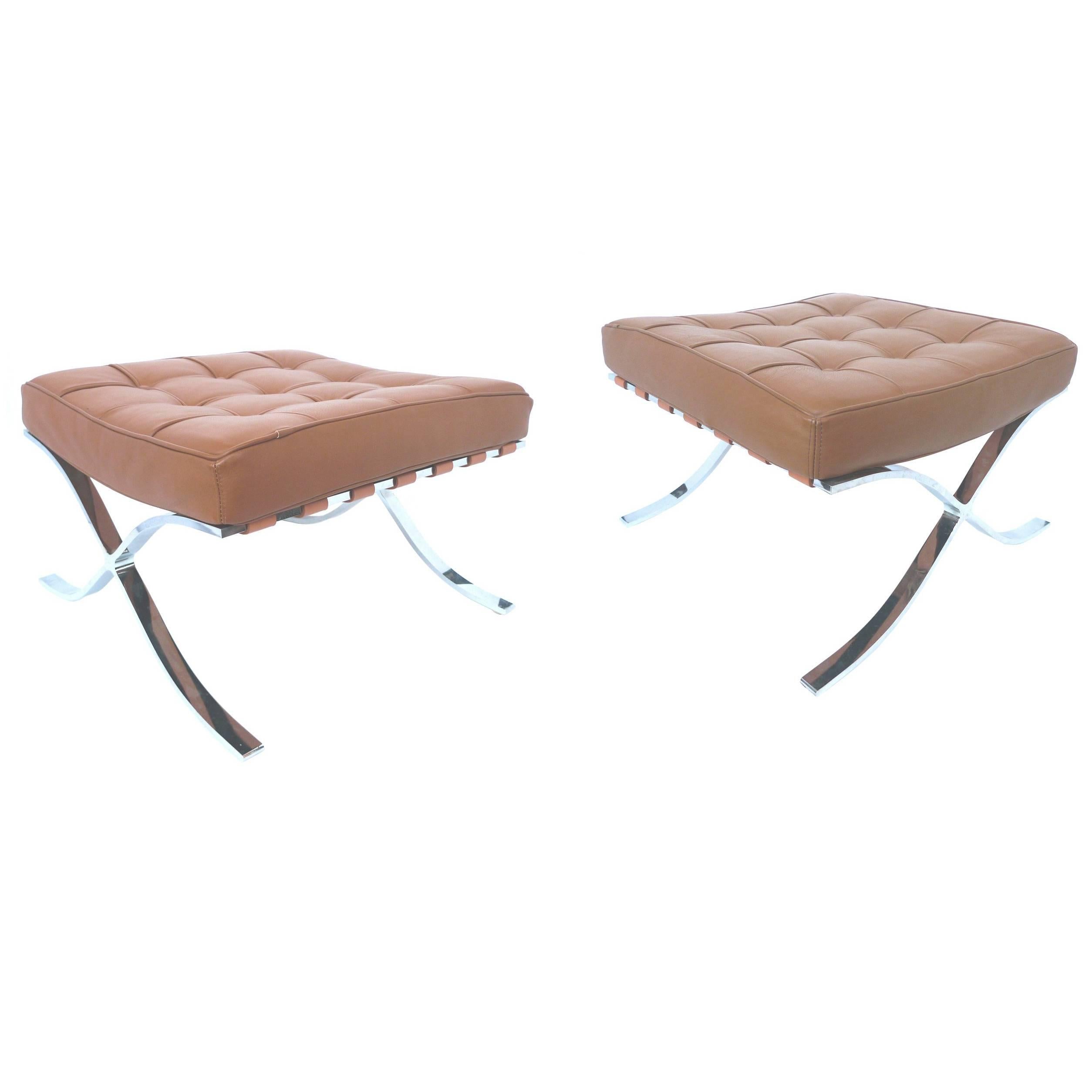 Pair of 1970s Barcelona-Style Leather Ottomans
