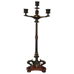 Antique Charles X Four-Light Bronze Candelabrum with Marble Base