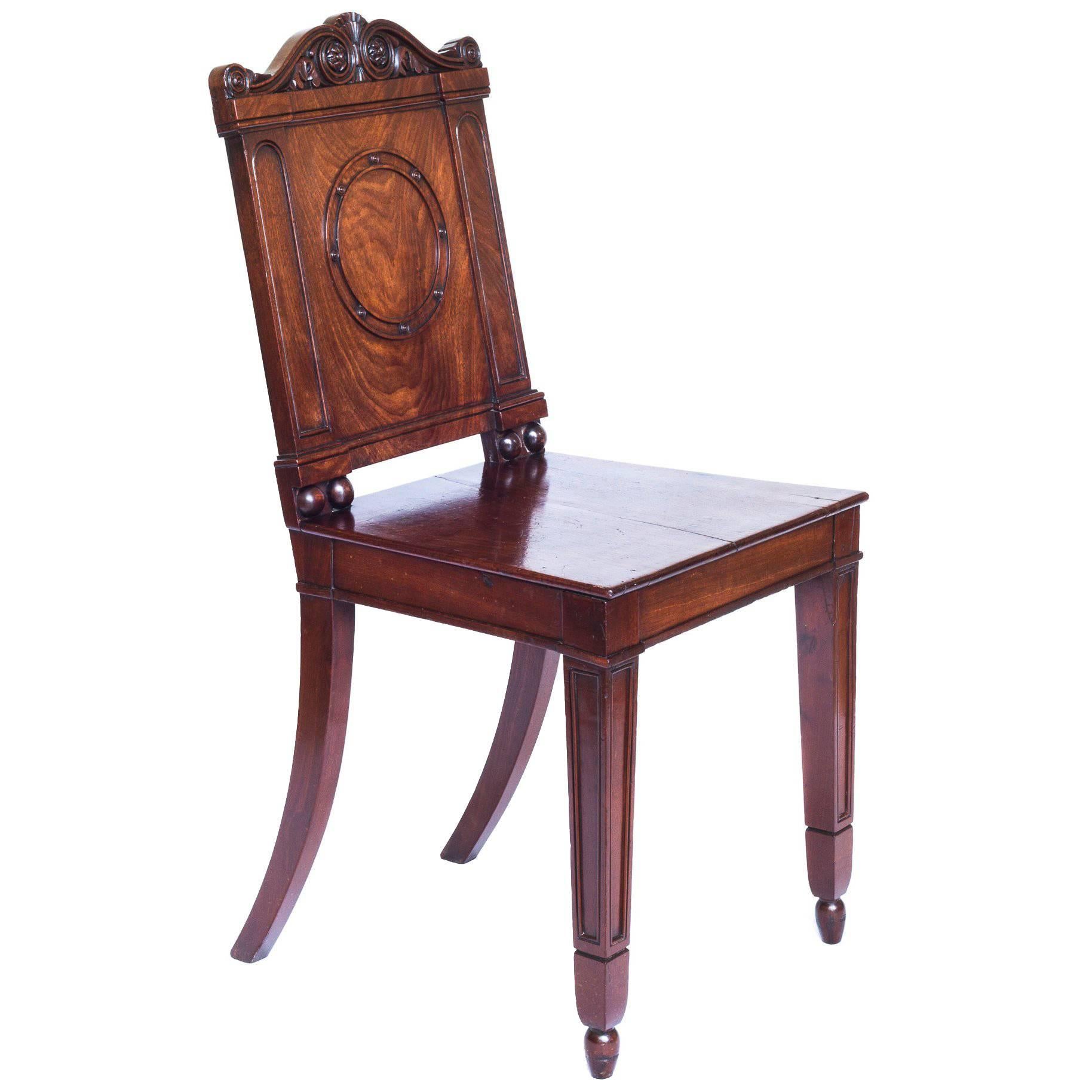 Fine English George III Regency Mahogany Hall Chair, Attributed to Gillows