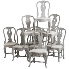 Ten Swedish, Rococo Style, Grey Painted Carved Wood Dining Chairs, circa 1900 8