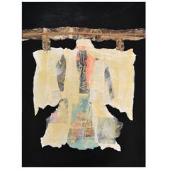 Abstract Mixed-Media Kimono Series Collage on Wood by Artist Jane Evans