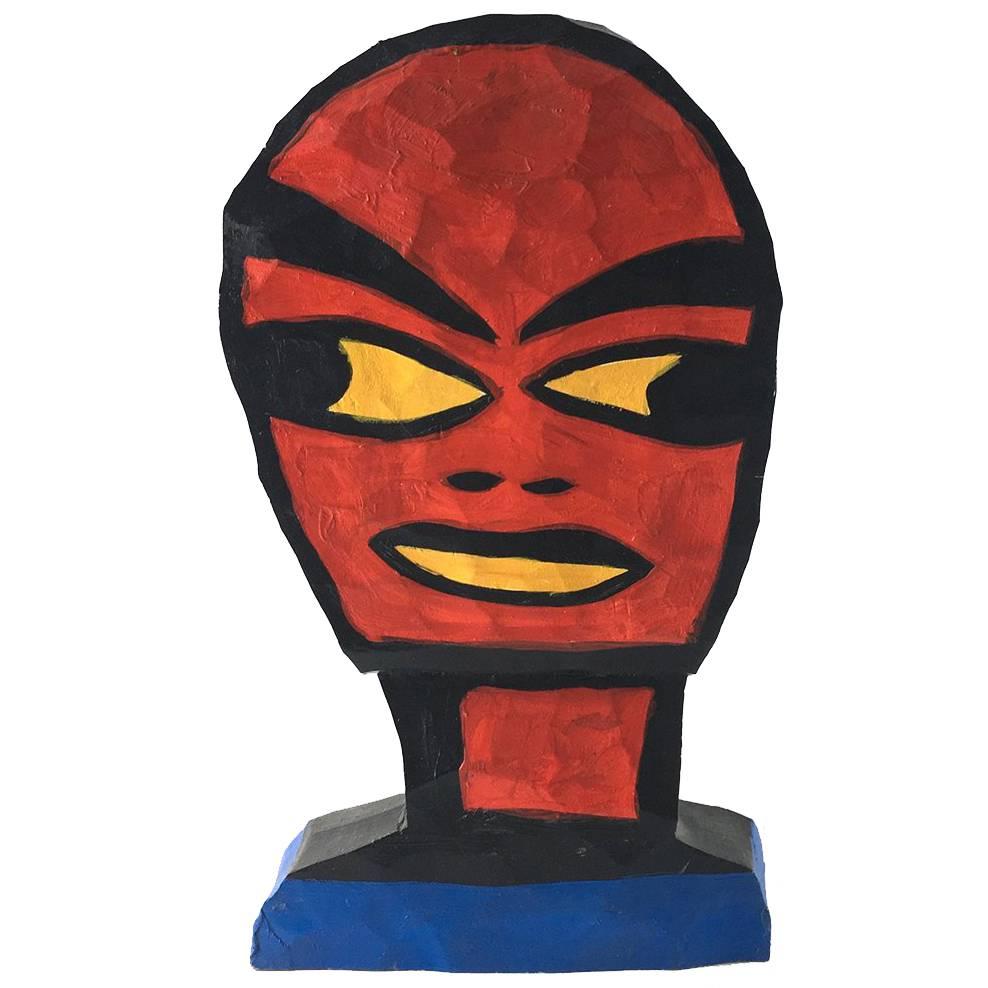Tom Cramer Contemporary Art Wood Sculpture Superhero TOTEM Mask For Sale
